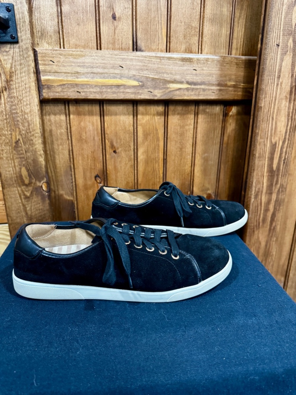 Vionic Black Suede Women's Casual Sneakers with White Sole